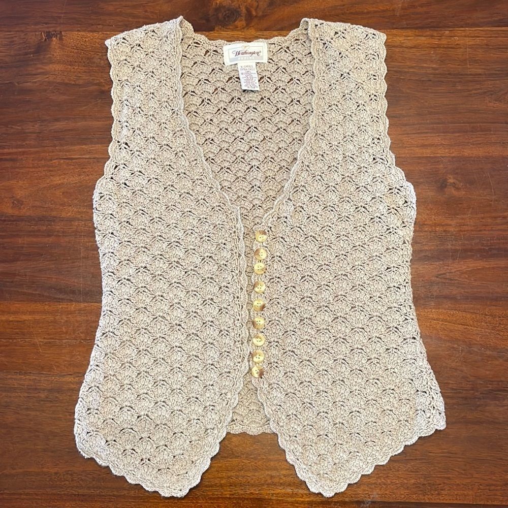 Worthington Petite Beige Knit Sweater Vest Cardigan size XS